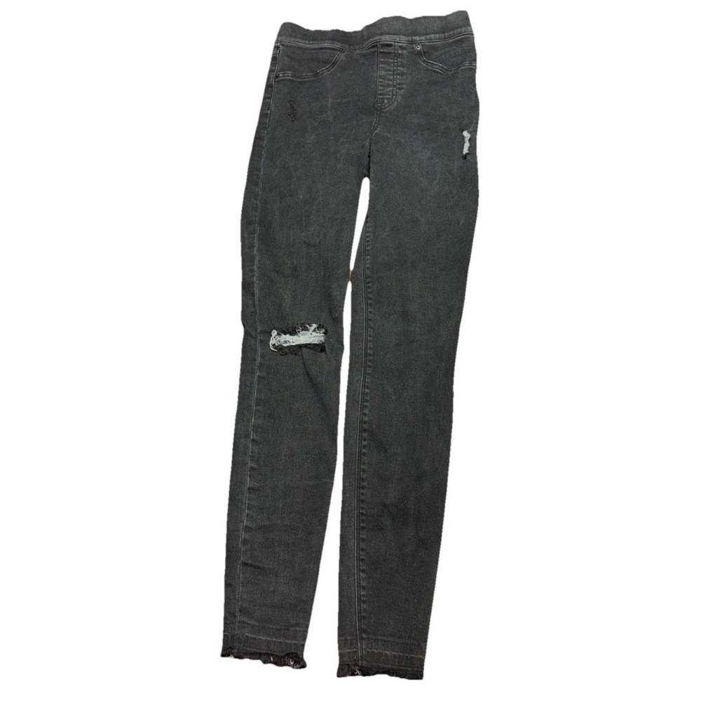 Spanx Black Jeggings Distressed Raw Hem Size Small Goth Grunge Comfort Casual